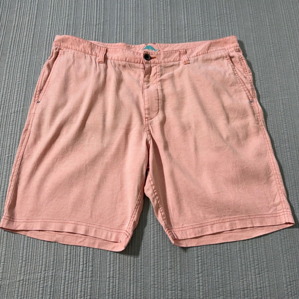 Tommy Bahama Mens Size 42‎ Salmon Pink Linen Blend Flat Front Shorts